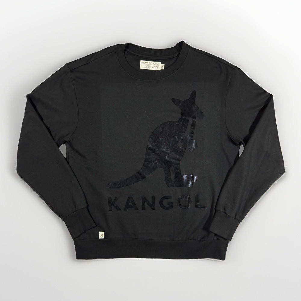 Kangol Mens L Black Crewneck Sweatshirt Big Kangaroo Logo Graphic Pullover